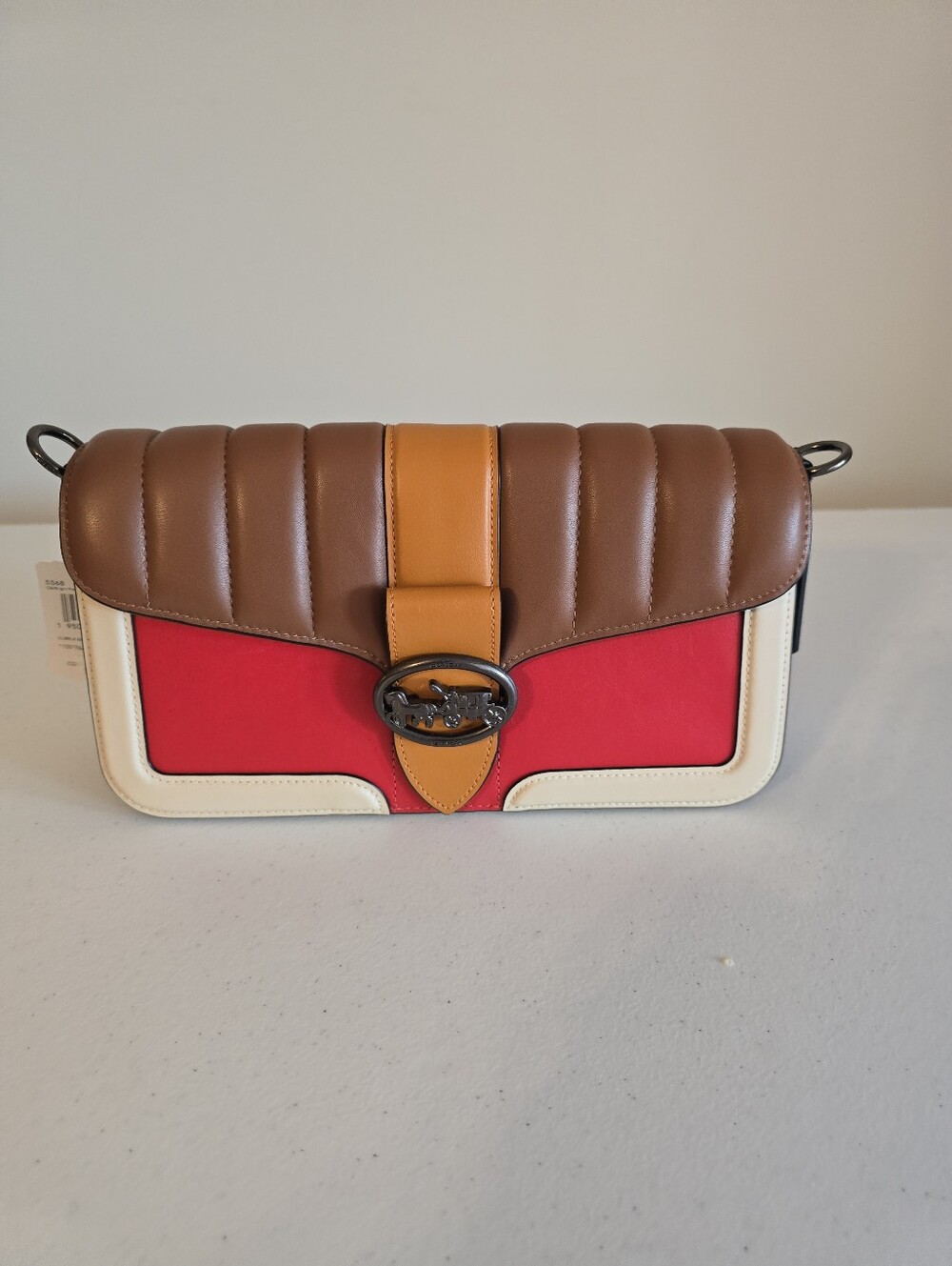 NWT Coach Georgie Shoulder Bag Colorblock Quilted Poppy Red/Brown/Blue Multi